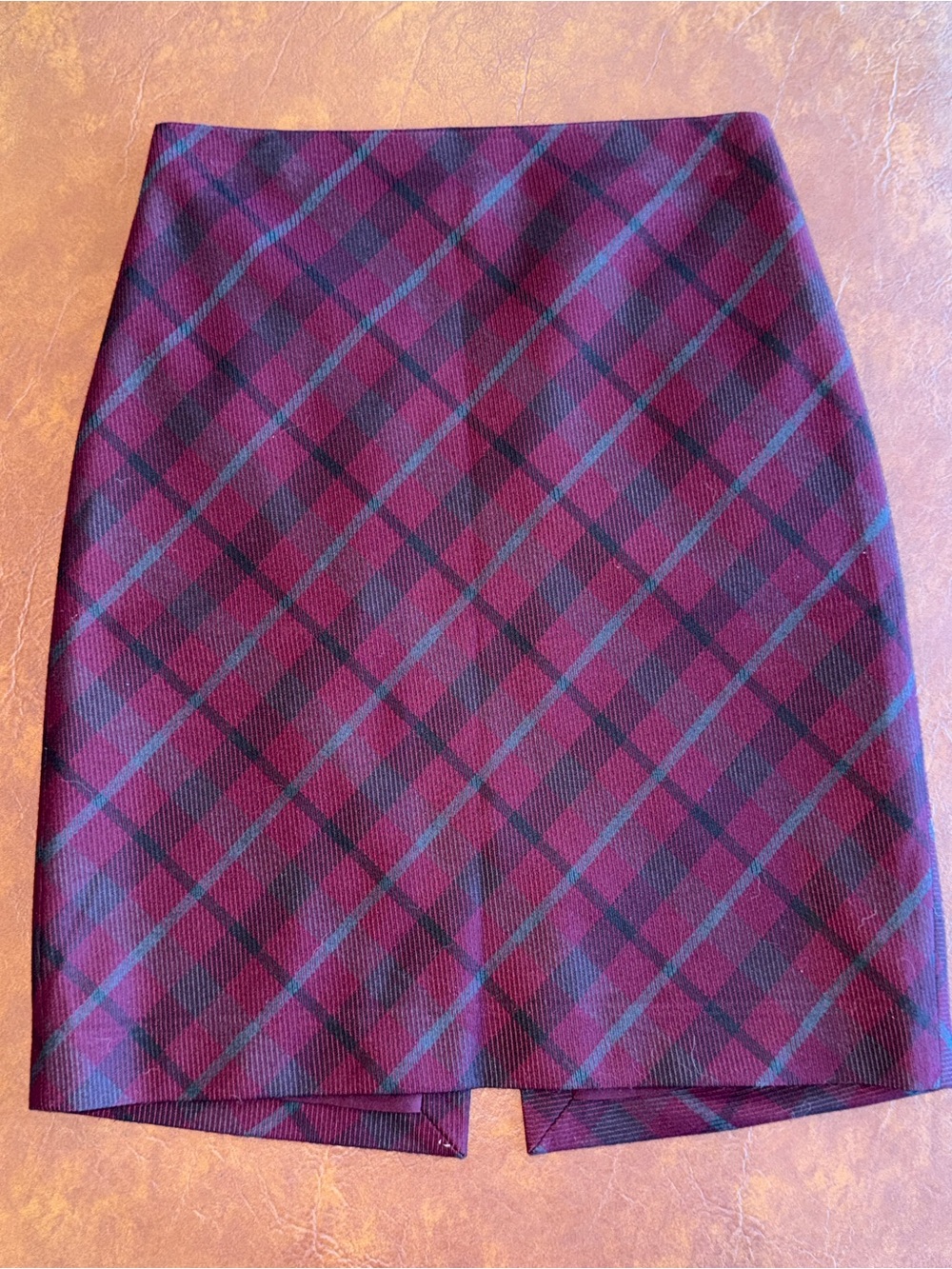 Express Burgundy Plaid Pencil Skirt with Navy Accents